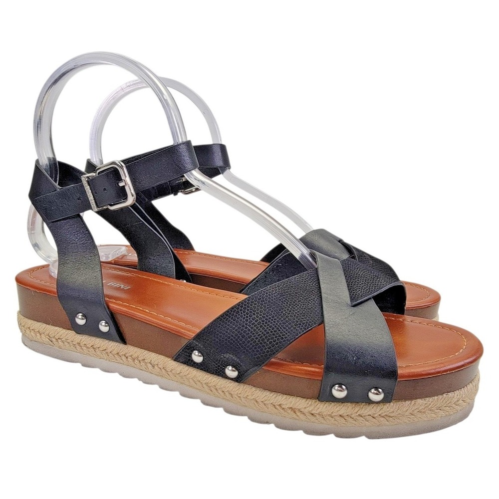 GIANNI BINI GB Womens‎ Gladiator Sandals Black Leather Ankle Strap Platform 10M